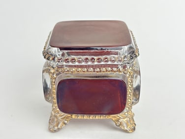 Vintage Gilt Ruby Glass Jewelry Box