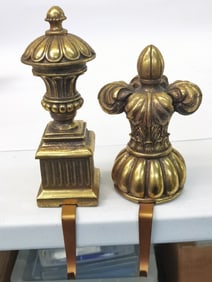 (2) Vintage Fleur de lis Finial Stocking Holders