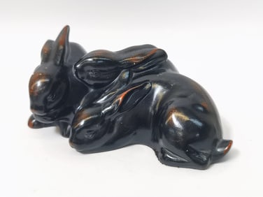 Vintage Japanese Wood Carved Rabbits