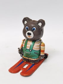 Vintage Tin Skiing Bear Toy