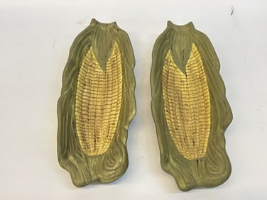 (2) Vintage Porcelain Corn Dish
