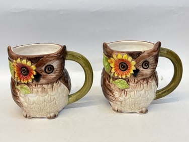 (2) Pier1 Import Dolomite Owl Mugs