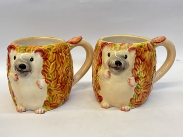 (2) Pier1 Import Dolomite Hedgehog Mugs