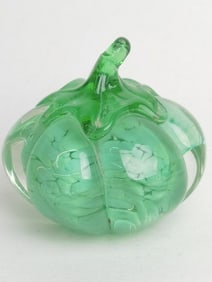 Vintage Green Art Glass Pumpkin Paperweight