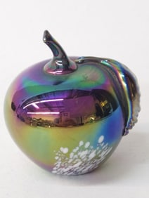 Vintage Iridescent Art Glass Apple Paperweight