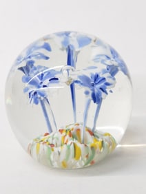 Vintage Blue Splatter Art Glass Paperweight