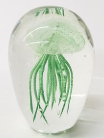 Vintage Murano Italy Glass Green Jellyfish Paperwe