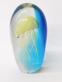 Vintage Murano Italy Yellow Jellyfish Glass Paperw