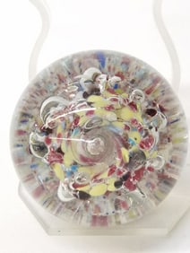 Vintage Splatter Art Glass Bubble Paperweight