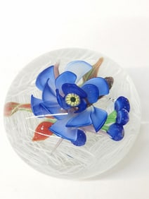 Vintage Art Glass Flower Paperweight