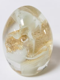 1993 Signed Woodruff Glitter White Swirl Glass Pap