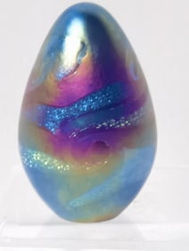 2007 GES Iridescent Swirl Art Glass Egg Paperweigh