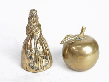 Vintage Brass Maiden and Apple Dinner Bells