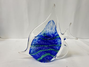 Vintage Murano Italy Green Stripe Blue Art Glass F