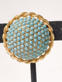 Costume Gold Tone Turquoise Color Bead Brooch