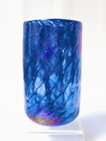 Vintage Iridescent Blue Art Glass Vase