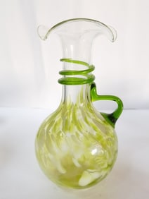 Vintage Green Splatter Art Glass Cruet Vase