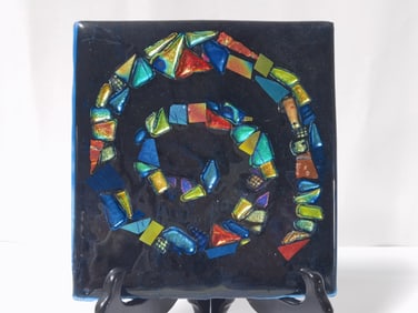 Vintage Black Glitter Art Glass Plaque