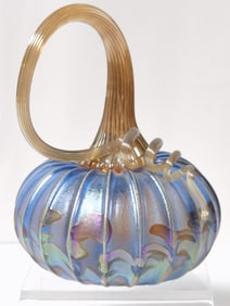 Vintage Signed Iridescent Art Glass Pumpkin