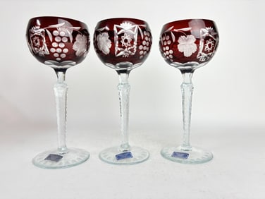 (3) Godinger Romania Maroon Cut-to-Clear Wine Glas