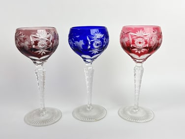 (3) Vintage Bohemian Cut-to-Clear Wine Glasses