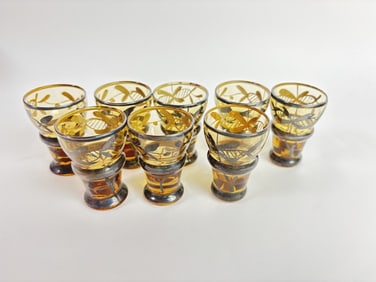 (8) Vintage Italian Silver Overlay Amber Glass Sho