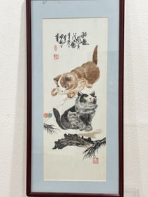 Vintage Chinese Cat Watercolor Painting, Cao Qing