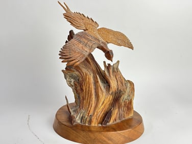 Vintage Wood Carved Bird Sculpture