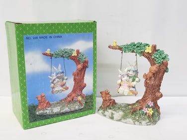 Vintage Swinging Bunnies Table Decor