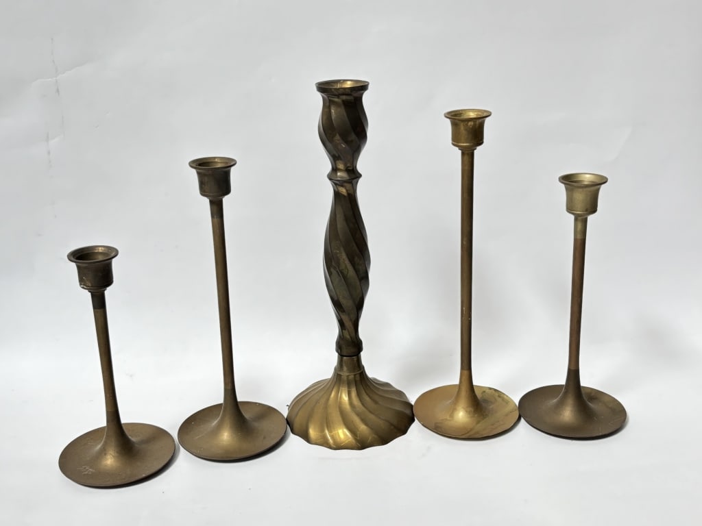 (5) Bronze Candlesticks: (5) Bronze Candlesticks, 10in