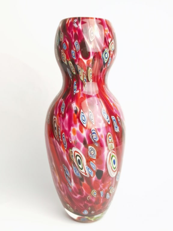 Large Murano Italy Millefiori Art Glass Vase: Large Murano Italy Millefiori Art Glass Vase, 13in