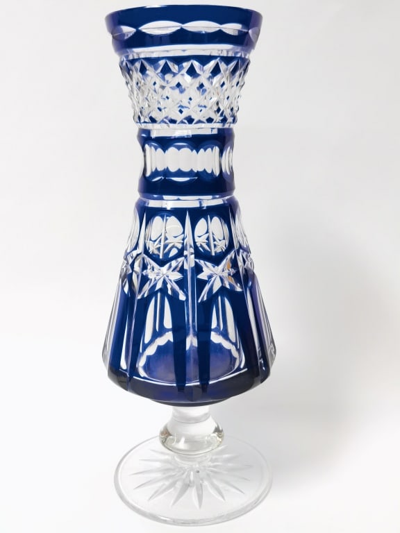 Vintage Bohemian Cobalt Blue Cut-to-Clear Glass Va (1 of 4)