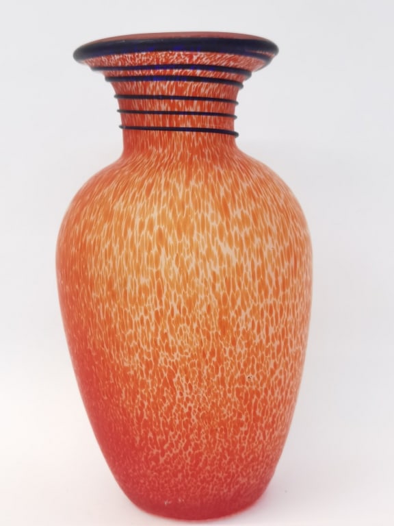 Vintage Murano Italy Orange Splatter Art Glass Vas: Vintage Murano Italy Orange Splatter Art Glass Vase, 10in