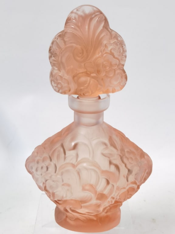 Vintage Frosted Pink Glass Perfume Bottle (1 of 3)