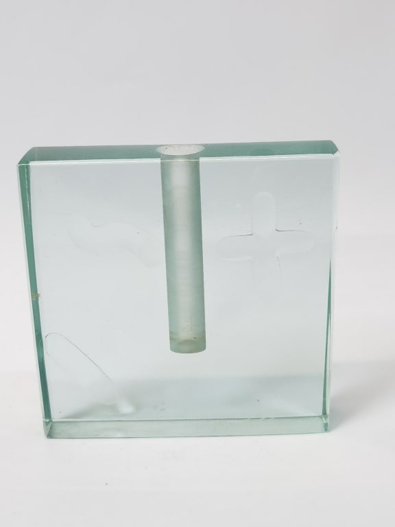 1992 Stephen Schlanser Art Glass Block Bud Vase: 1992 Stephen Schlanser Art Glass Block Bud Vase, 4in
