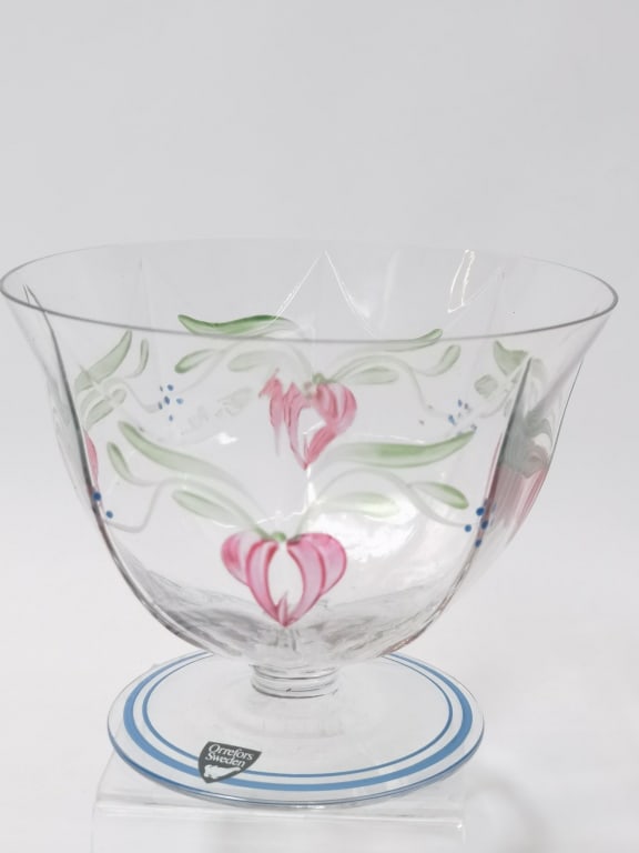 Vintage Orrefors Hand Painted Crystal Glass Bowl: Vintage Orrefors Hand Painted Crystal Glass Bowl, 4.25in by 5in