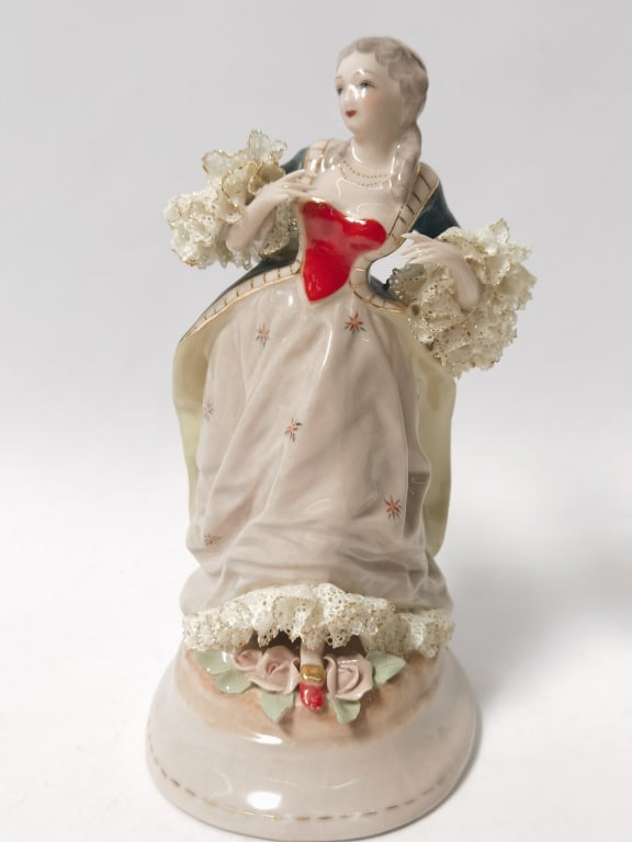 Vintage Dresden Germany Porcelain Lace Dress Lady: Vintage Dresden Germany Porcelain Lace Dress Lady, 8in