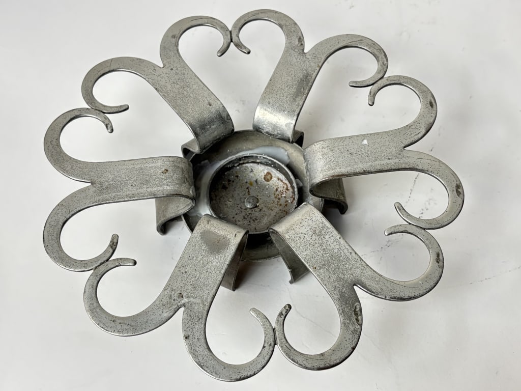 Vintage Sweden Mid-Century Metal Candle Holder: Vintage Sweden Mid-Century Metal Candle Holder, 9in by 2in