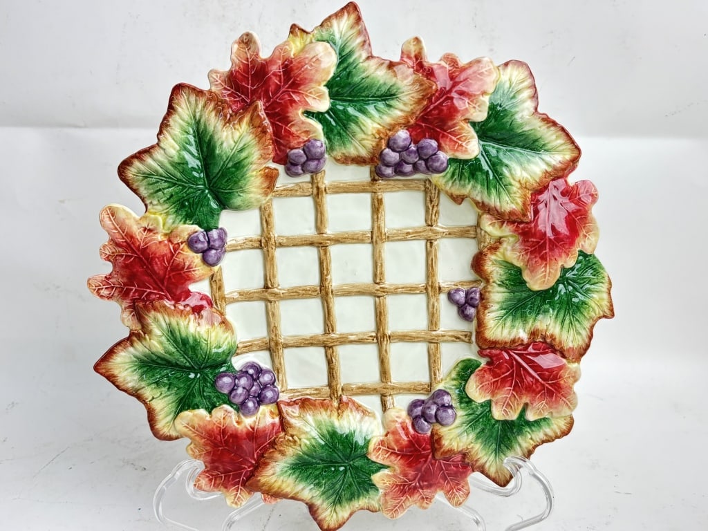 Vintage Fitz & Floyd Porcelain Fall Leaves Dish: Vintage Fitz & Floyd Porcelain Fall Leaves Dish, 10.75in