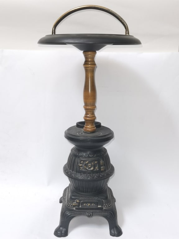 Vintage Cast Iron Pot-Belly Stove Ashtray Stand: Vintage Cast Iron Pot-Belly Stove Ashtray Stand, 22.25in