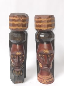 Pr. of Vintage Jamaican Hand Carved Wood Totems