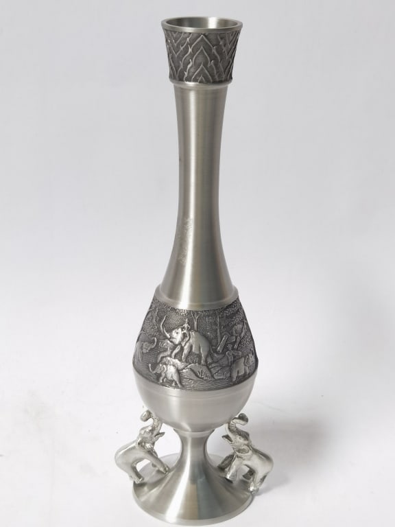 Kajit Pewter Thailand Elephant Decorated Vase (1 of 5)