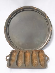 Vintage Metal Tray and Cast Iron Cornbread Pan