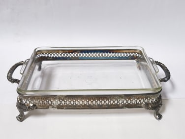 Vintage Silver Plated Two-Handle Glass Tray