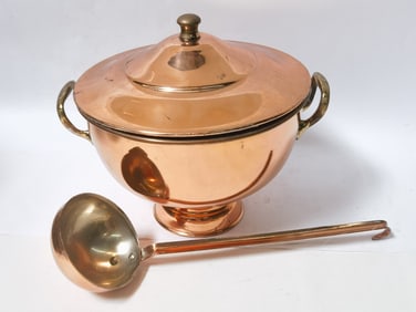 Vintage Copper Lidded Tureen with Ladle