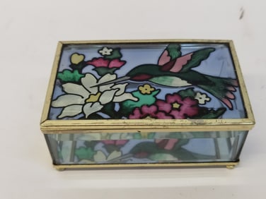 Vintage Art Glass Hummingbird Jewelry Box