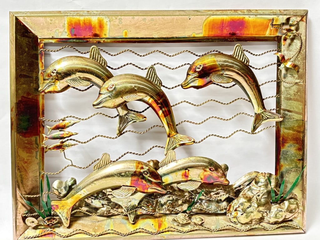 Vintage Metal Dolphins Decor: Vintage Metal Dolphins Decor, 19.5in by 13.5in