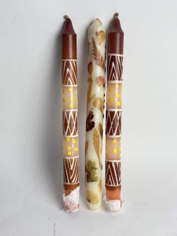 (3) Global Crafts Hand Painted Candles: (3) Global Crafts Hand Painted Candles, 10in