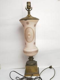 Large Vintage Hand Painted Pink Glass Vase Lamp