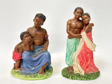 (2) African Couple and Father and Son Figurines